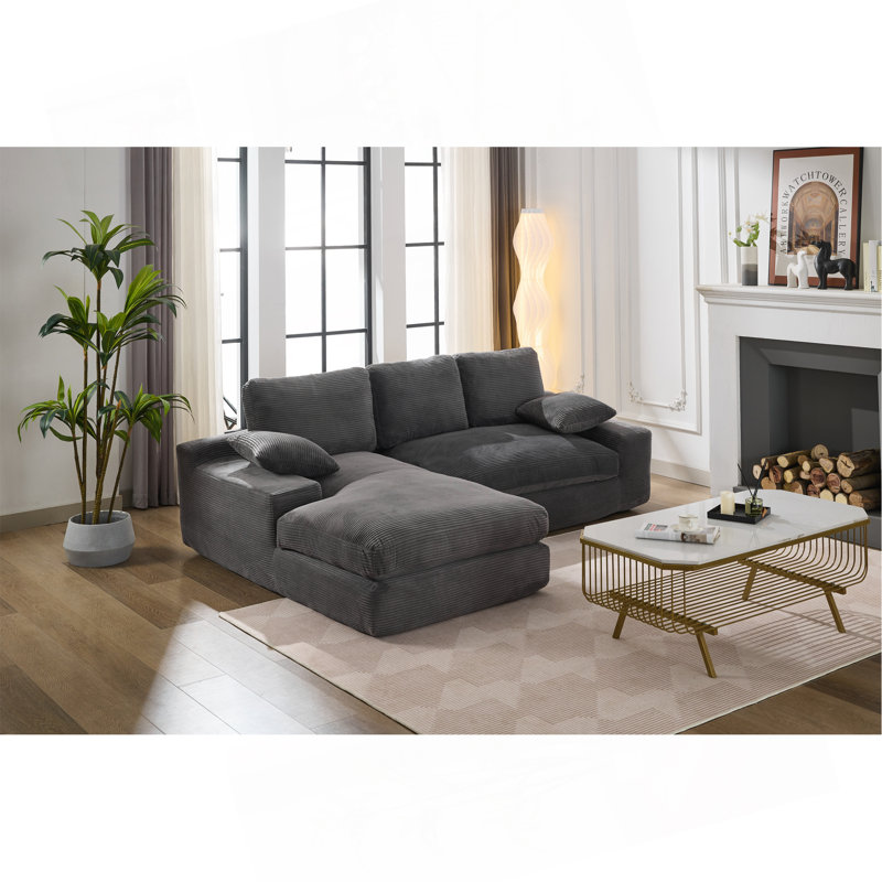 Ensemble de canapé modulaire de salon 99 * 69 ", canapé de style minimaliste moderne, canapé-lit rembourré pour le salon, la chambre à coucher, combinaison sans PC pour 2 personnes, canapé sans installation, en L, gris