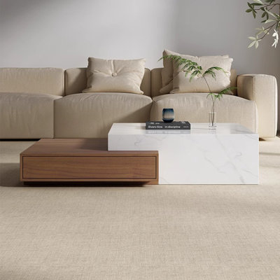 White&Walnut Sintered Stone + Manufactured Wood Rectangular Coffee Table Sets