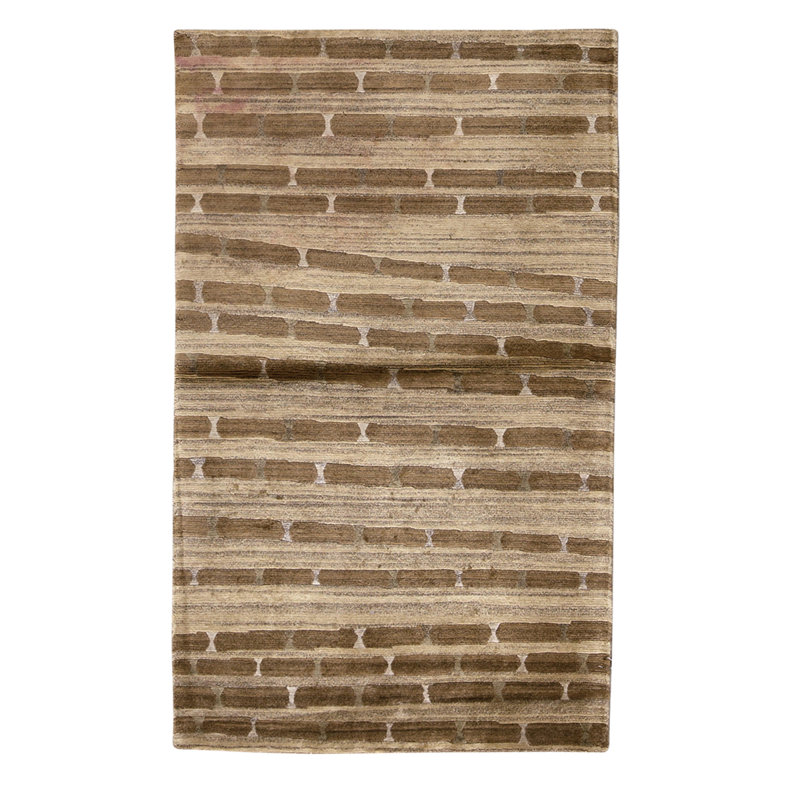 Hand Knotted Wool Area Rug in Gold