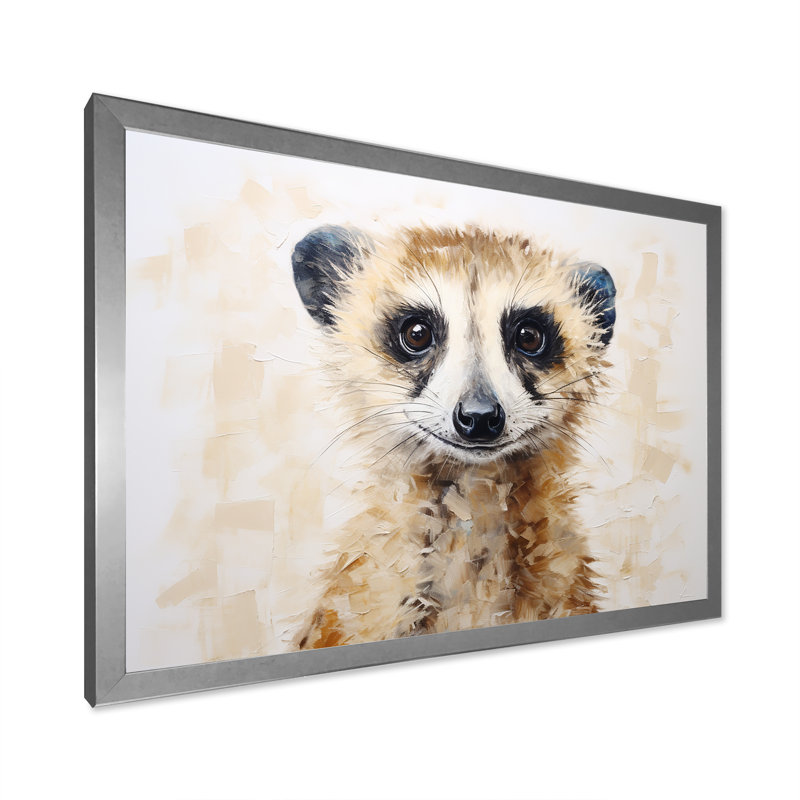 Minimalisme Meercat Portrait sur toile, Cadre simple argenté, H 30 po x l 40 po x P 1,5 po