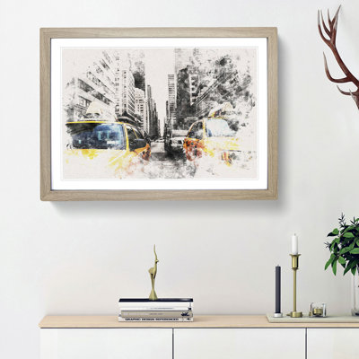 Two Yellow Taxi Cabs In New York Watercolour - Picture Frame Graphic Art