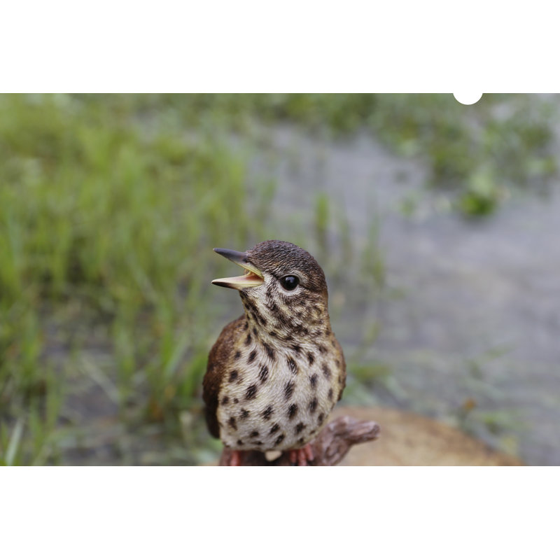 Brown Polyresin Songbird on Stump with Motion Sensor