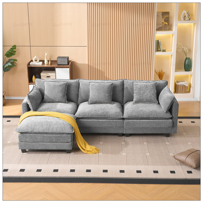 3-Seat Combo Sofa With Storage Ottoman For Living Room, Apartment, And Compact Spaces, L-Shaped Sectional Couch With Footrest