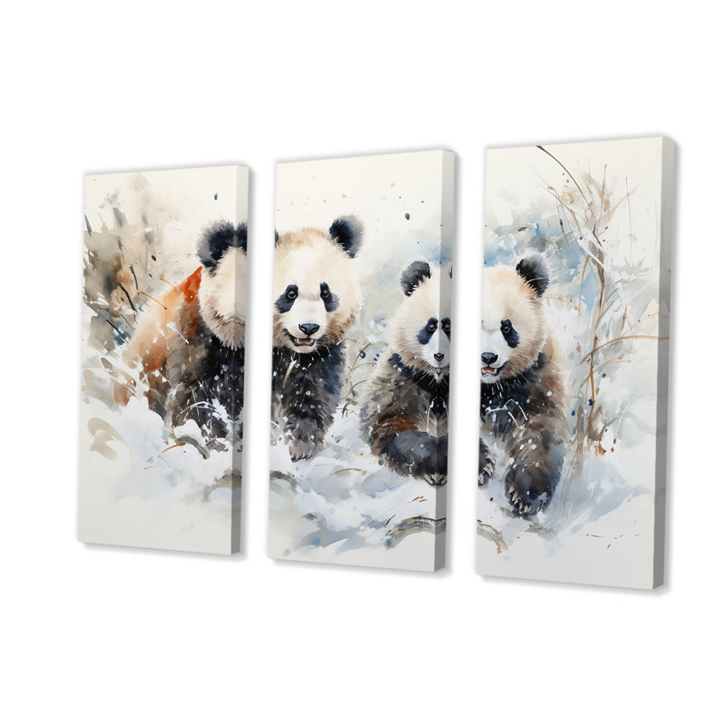 Panda jouant dans un paysage d'hiver - Ours 2, art mural, H 28 po x l 36 po