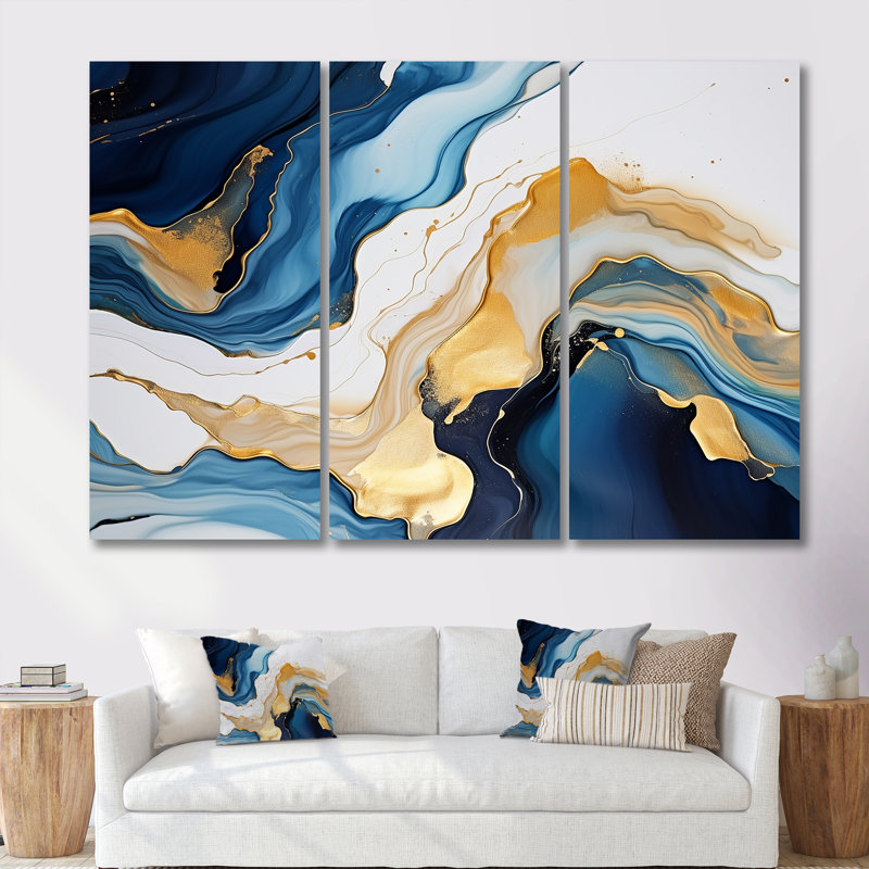 «Distant River Liquide Art», ensemble de reproductions d'art mural plage et océan, Toile tendue, H 40 po x l 60 po x P 1 po