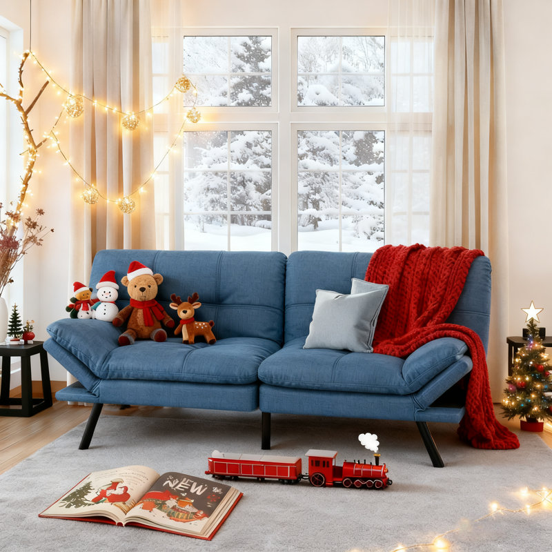 71 Inch 3-In-1 Futon Couch Sofa Bed - Easy Assembly Sleeper For Overnight Guests, Blue