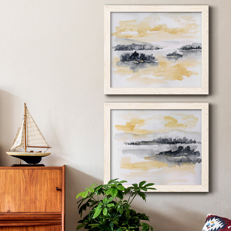 «Whispering Wind I», ensemble de 2 peintures sur toile encadrées, Cadre blanc, H 24 po x l 36 po x P 1,5 po