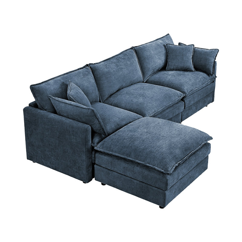 102'' Wide L-Shaped Sofa, Modular Sectional Sofa, 4 Seater Sofa Comfy Cloud Couch Chenille Upholstered Sofa with Ottoman