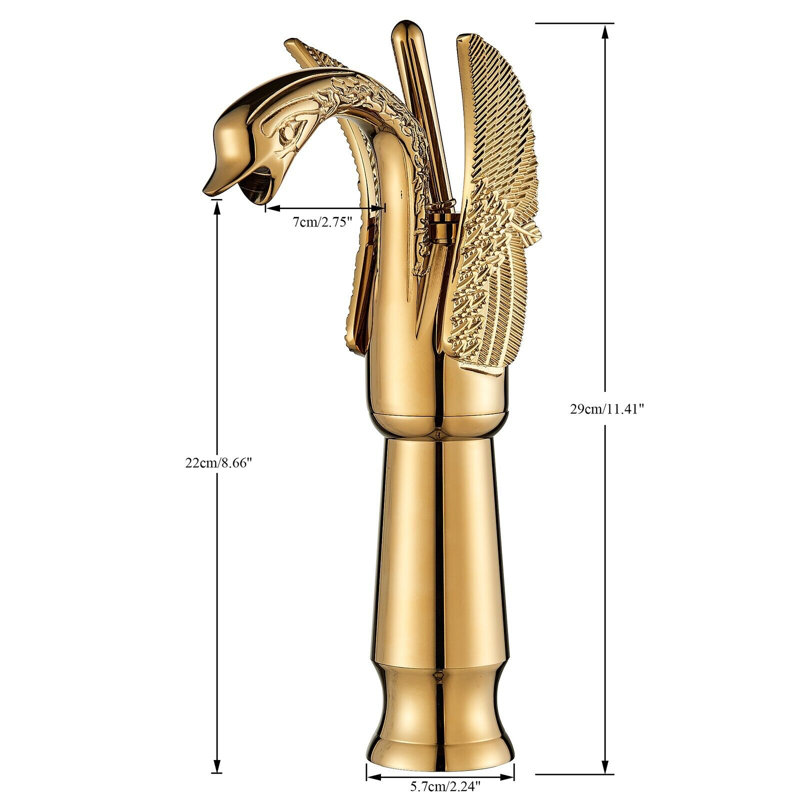 Adasu Gold Swan Bathroom Sink Vessel Faucet Single Handle Waterfall Basin Vanity Mixer