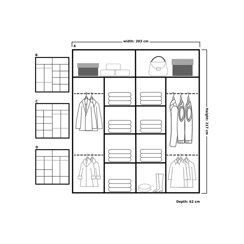 Moscow Sliding Wardrobe with Mirror Modern Bedroom Wardrobe 4 Colours 3 Sizes, Oak, 217cm H x 203cm W x 62cm D