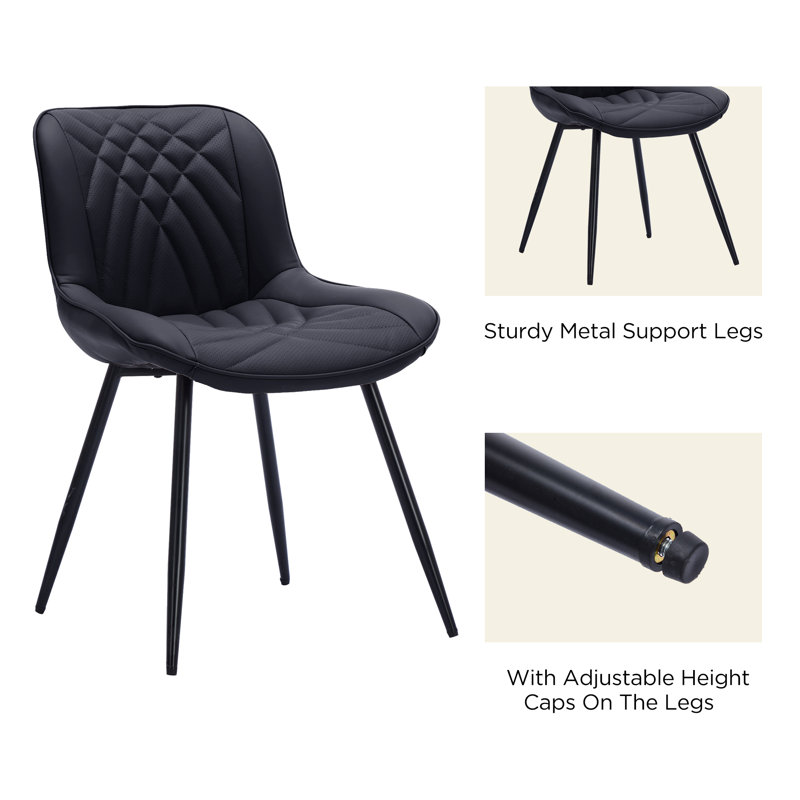 Chaises de salle à manger rembourrées Mid-Century, 2, Noir, noir, noir, noir