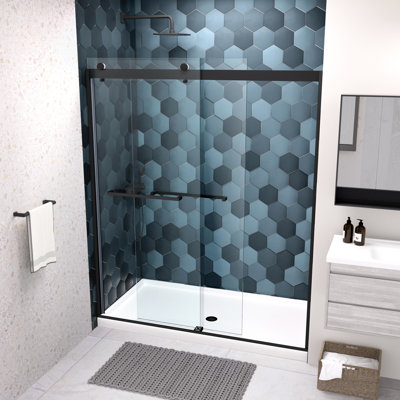 Bypass Shower Door With Soft Close - 48X74, 5/16" Tempered Glass, Brushed Gold, Bathroom Sliding Graceful Curve 48"X74", Stainless Steel Handle