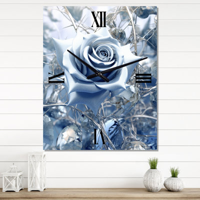 Gilded Blue Rose Shining In The Morning Light III - Rose Wall Clock