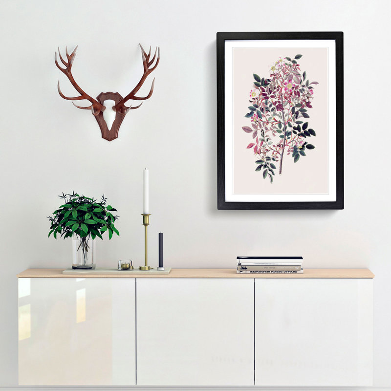 Redleaf Rose Flowers Illustration - Picture Frame Painting Print, Black Framed, 65cm H x 48cm W x 2cm D