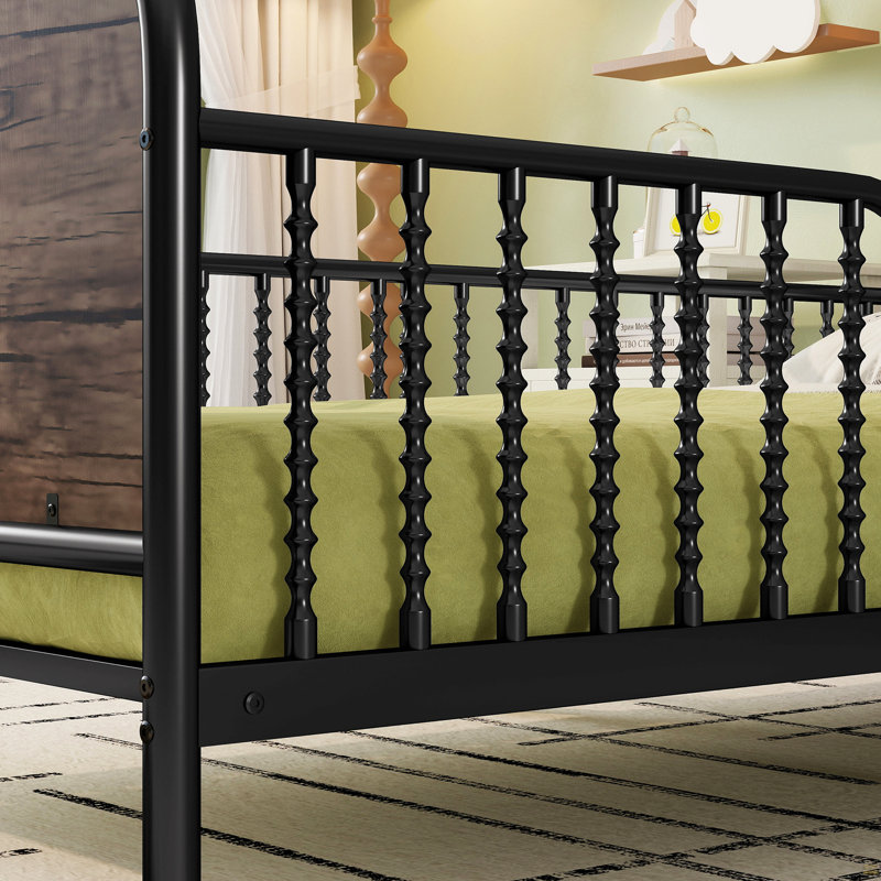 Structure de lit plateforme simple en métal avec lumière, lit simple en métal pour enfants avec tête de lit tapissier et rangement