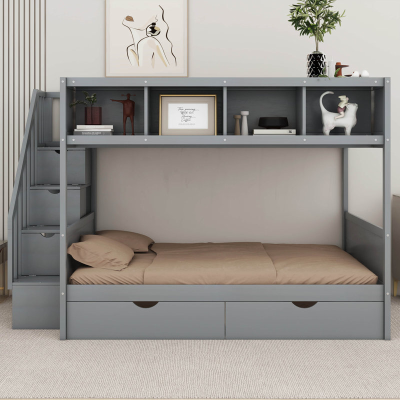 Lit superposé simple au dessus d'un lit double Jannell Kids, gris