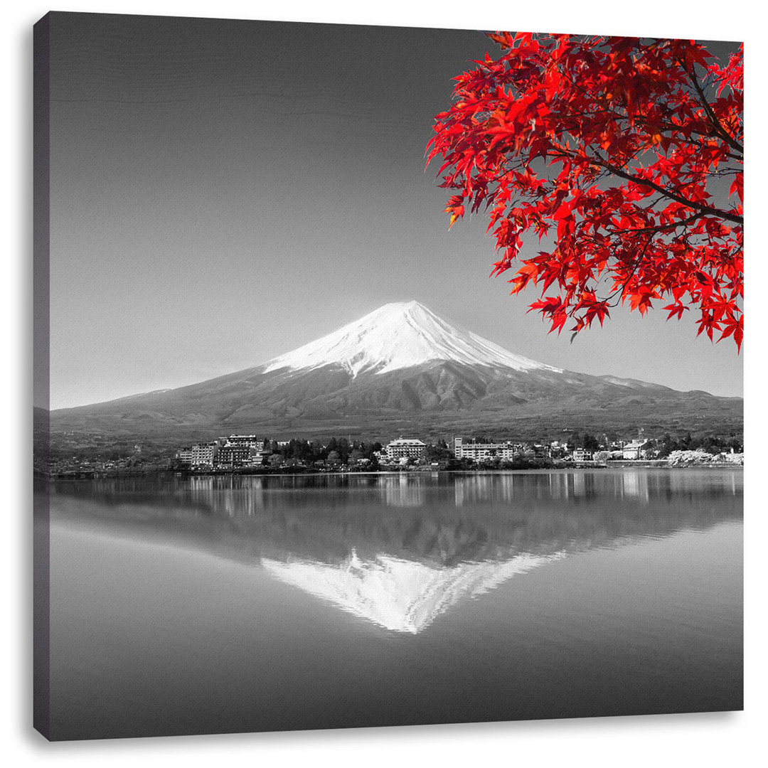 Leinwandbild Berg Fujiyama mit rotem Herbstbaum