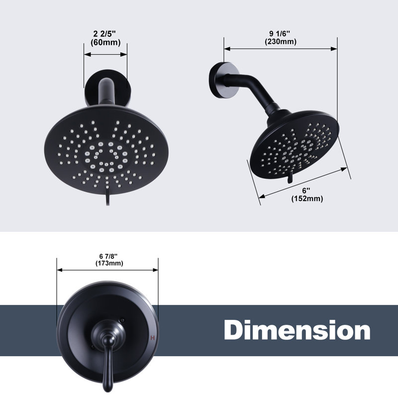 Single Handle 5-Spray Settings Shower Faucet With 6 In. High Pressure Rain Shower Head, Matte Black