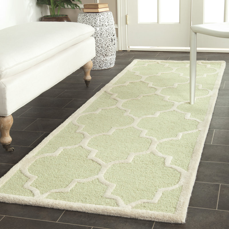 Cannen Hand-Tufted Wool Ivory/Light Green Area Rug, Runner 2'6" x 8'