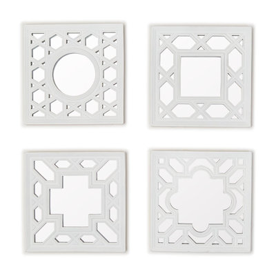 Set of 4 Geometric Design Resin Wall Mirrors Modern Decorative Home Accent