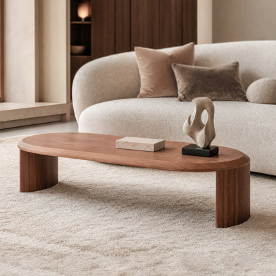 Quadro 47" Modern Oval Coffee Table with Walnut Veneer Top for Living Room