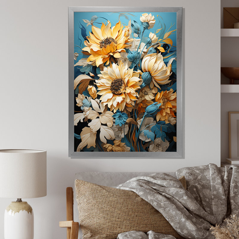 «Azure Fields Sunflowers IV» sur toile, Cadre photo argenté, H 40 po x l 30 po x P 1,5 po