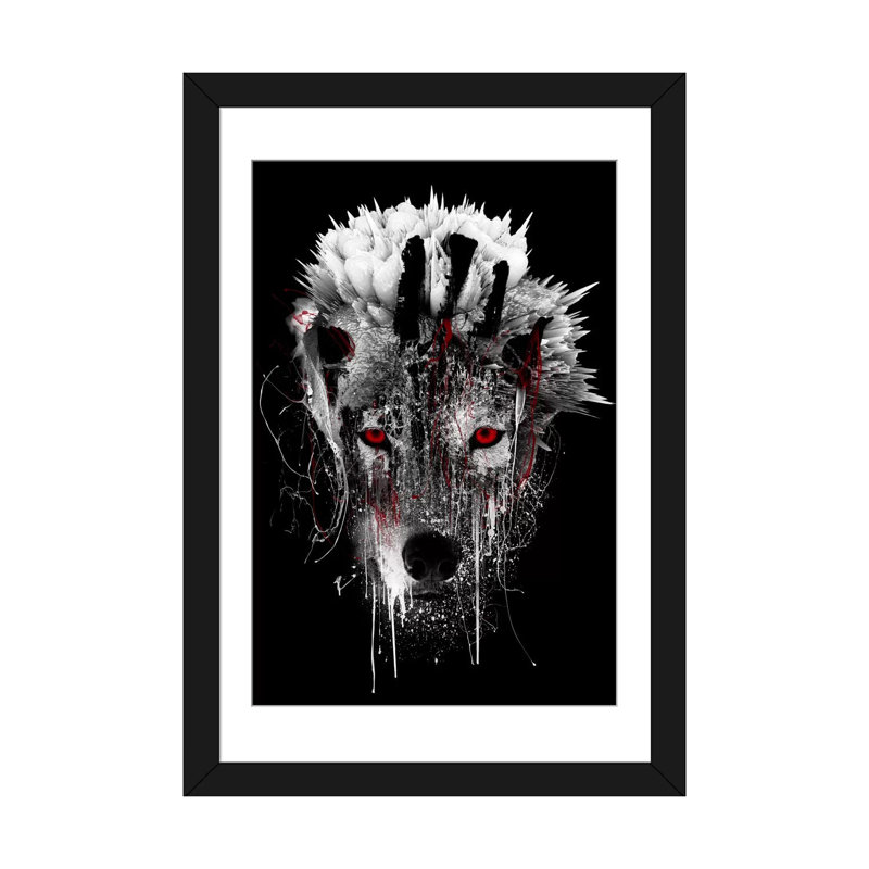 « red-avec loup », impression sur toile, H 24 po x l 16 po x P 1 po, Papier avec cadre noir, Blanc