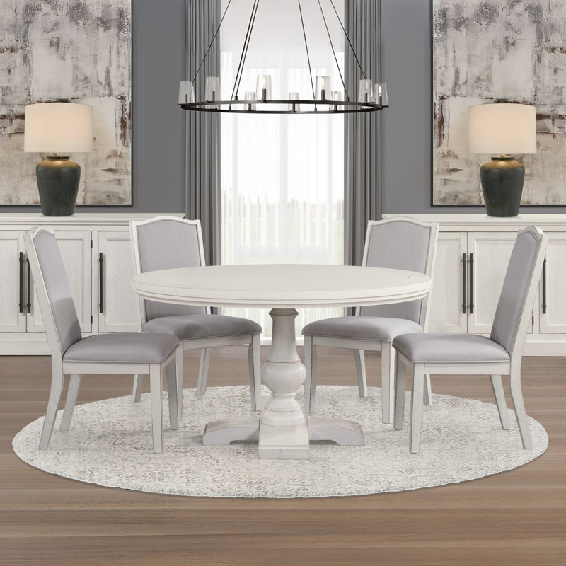 Antique White Round Wood Dining Table for Six