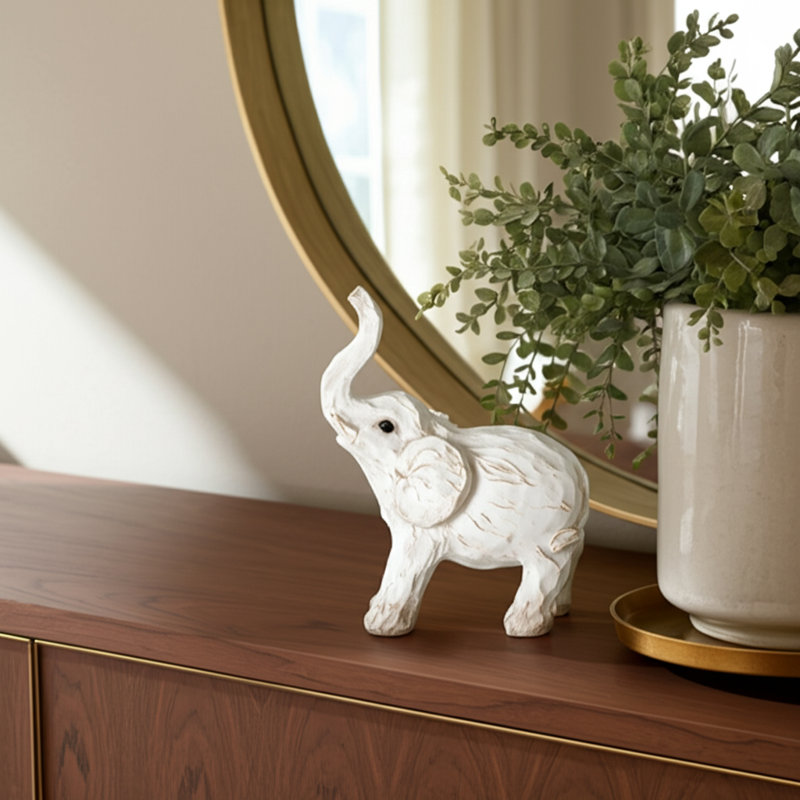 Waxler Resin and Polyresin Elephant Figurine - Elegant Decorative Accent Sculpture in Casual Contemporary Style, White