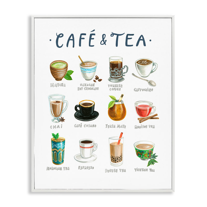 Café et thé, giclée encadrée, design par Angela Steahling, H 14 po x l 11 po, Estampe numérique encadrée blanc bord de mer