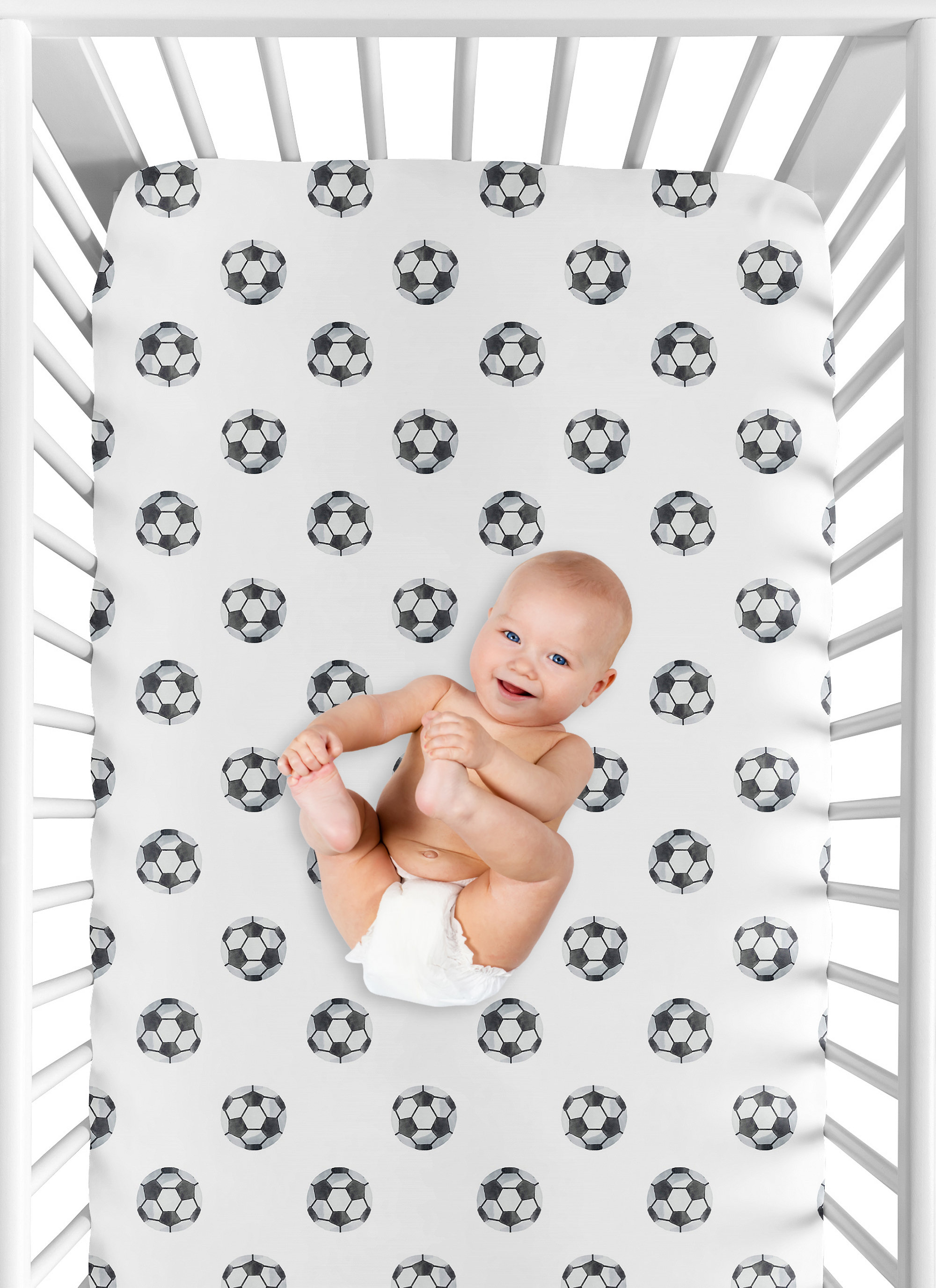 Watercolor Sports Themed Soccer Balls Fitted Crib Sheet By Sweet