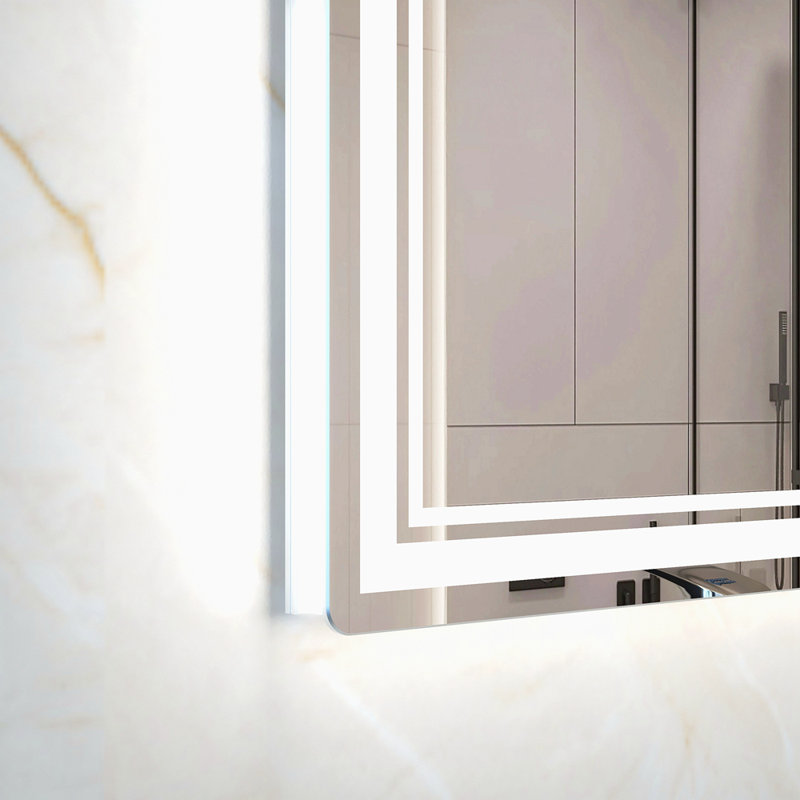 60X40 Inch Oversized LED Bathroom Mirror Wall Mounted Mirror With 3 Colour Modes Aluminum Frame Large Wall Mirror For Bathroom