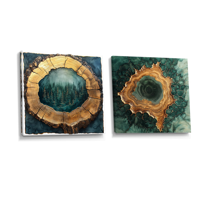 Forêt émeraude ondulant à travers les bois II - Art mural forêt - décoration murale traditionnelle 2 pièces, 16" H x 33" W