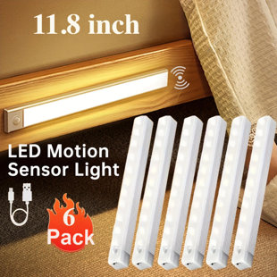 Led Motion Sensor Cabinet Light, 6 Pack Under Cabinet Led Light, Wireless Usb Rechargeable Night Light Strip, 11.8Inch Dimmable Magnetic Under Counter Closet Lighting For Kitchen, Stairs, Corridor, Desk, Wardrobe