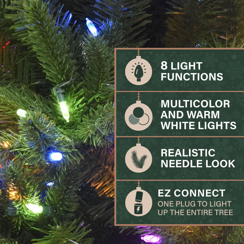 Carmel Slim Green Pine Trees Artificial Christmas Tree with 550 with Colored and White LED String Lights, 108" H