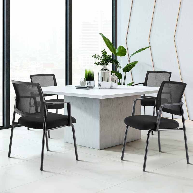 Ensemble de 4 fauteuils empilables à dossier en filet, chaises de réception pour invités, chaise de bureau ergonomique avec accoudoirs