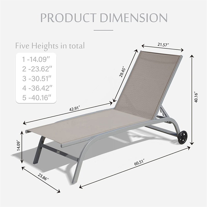 5-Position Adjustable Outdoor Lounge Chair Set, Khaki