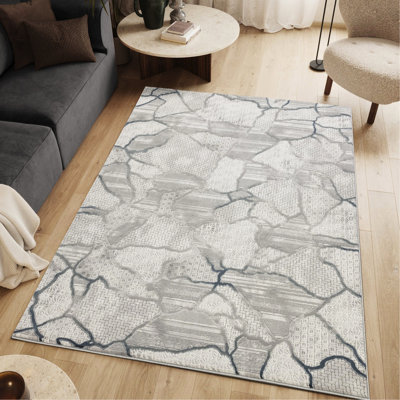 Machine - Made Area Rug With And Grey Abstract Patterns, 7 Ft. 10 In. X 6 In., Art , , Casual, Contemporary, Modern Style, 100% Pile Jute Backing, Stain , Ideal For Gyms Style Colors, Entryways