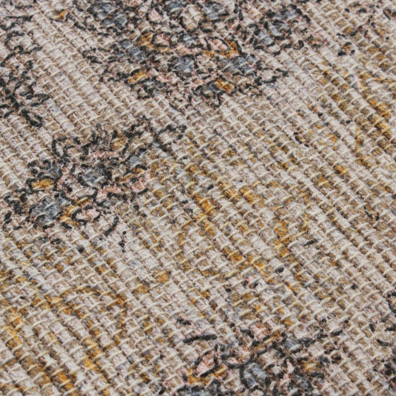 Vintage Inspired Blue and Brown Floral Cotton Rectangular Rug