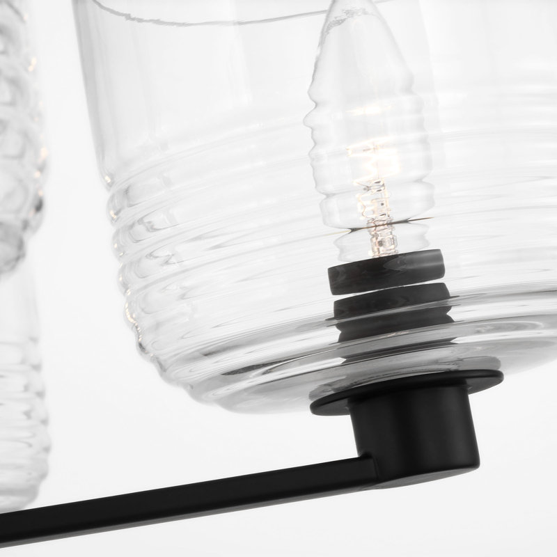Lustre de salle à manger Lochdale avec abat-jour côtelé transparent, 5 lumières, Nuit noire, H 10,25 po x l 24 po x P 24 po