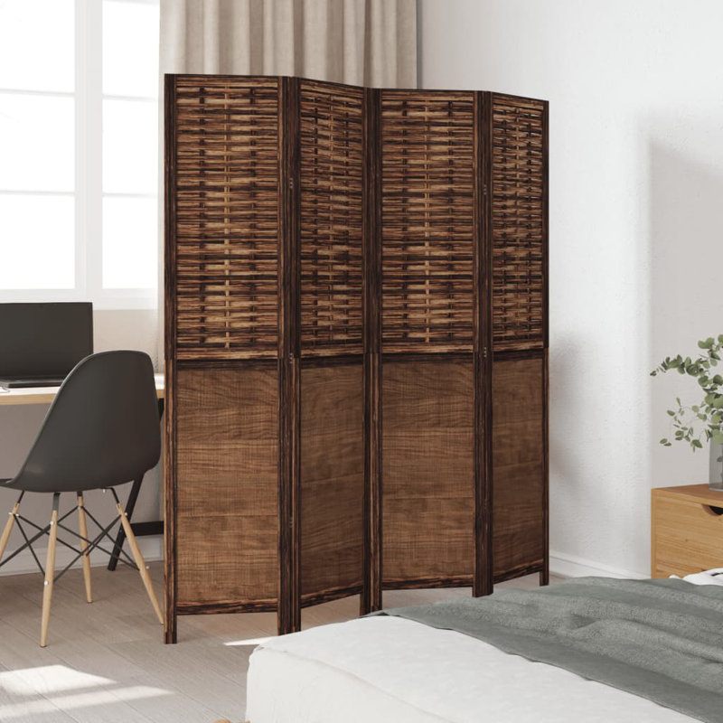 Farnum 145cm W 4 - Panel Solid Wood Accent Room Divider, 180cm H x 145cm W, Dark brown