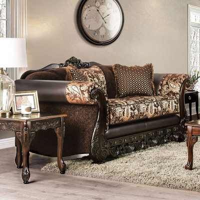 70.4" W Traditional Loveseat, Brown/Gold