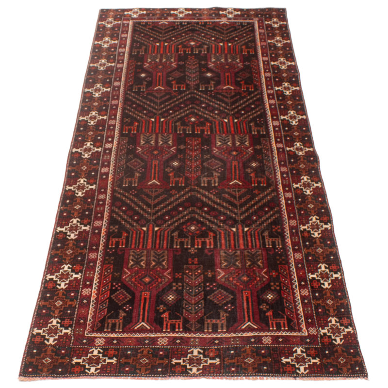 Baluch Black, Red Rug 3'10" x 9'5"