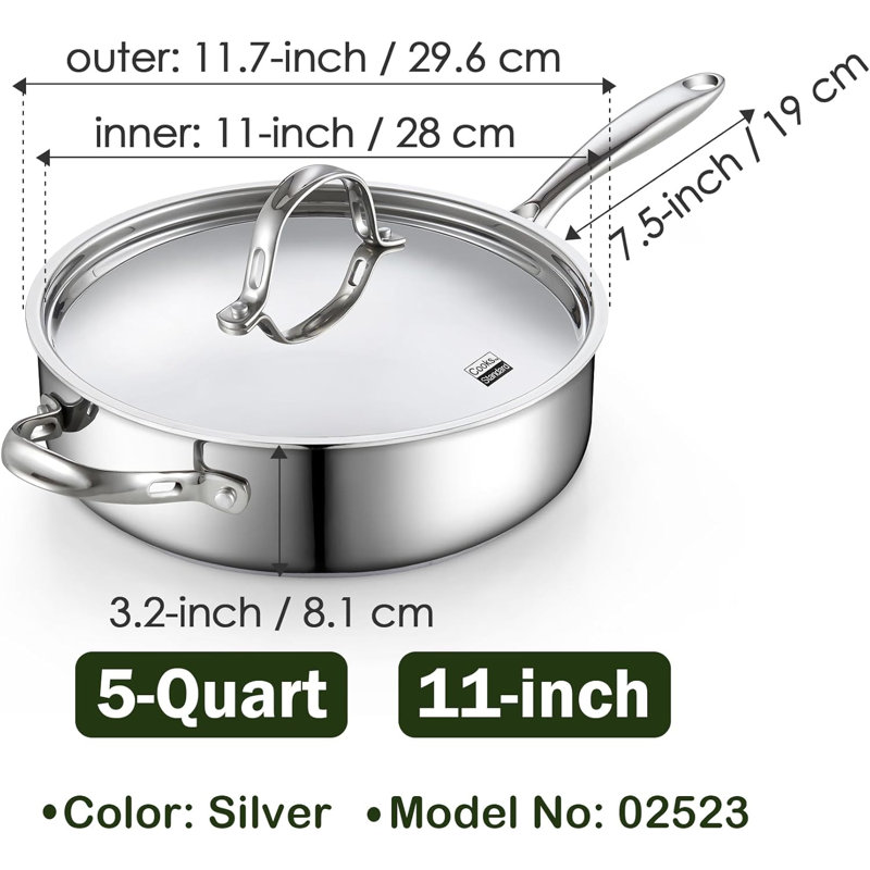 Cooks Standard Classic 5 QT 11 inch Stainless Steel Saute Pan - Thumbnail 3