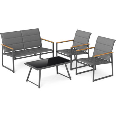 8-Piece Patio Furniture Set Outdoor Conversation Set w/ Padded Fabric Seats