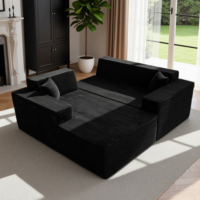 Canapé modulaire sans os de 104 po, canapé en forme de L avec 5 coussins inclus, aucun assemblage requis, Noir, Oui