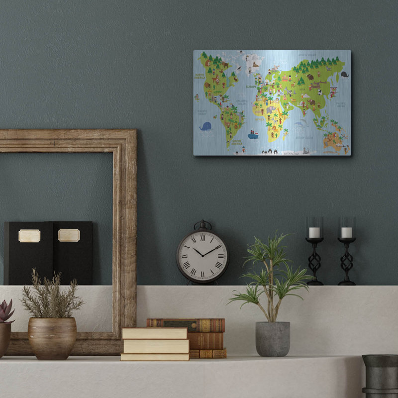 Latitude Kids® «Kids Map» par Luxe Portfolio, art mural en métal, 16 po x 12 po, H 12 po x l 16 po