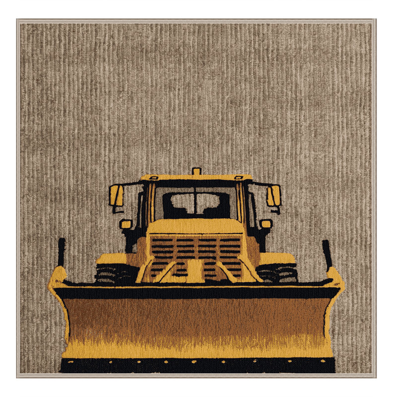 Machine Washable Transportation Brown Area Rug, Carré 3 pi
