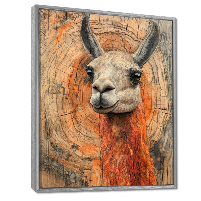 Gillison Llama Portrait At The Mountain, H 32 po x l 16 po, Reproduction avec cadre flottant, Argent argent