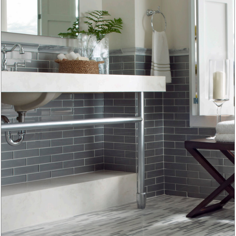Manhattan 2" x 8" Glass Mosaic Tile, Plantinum